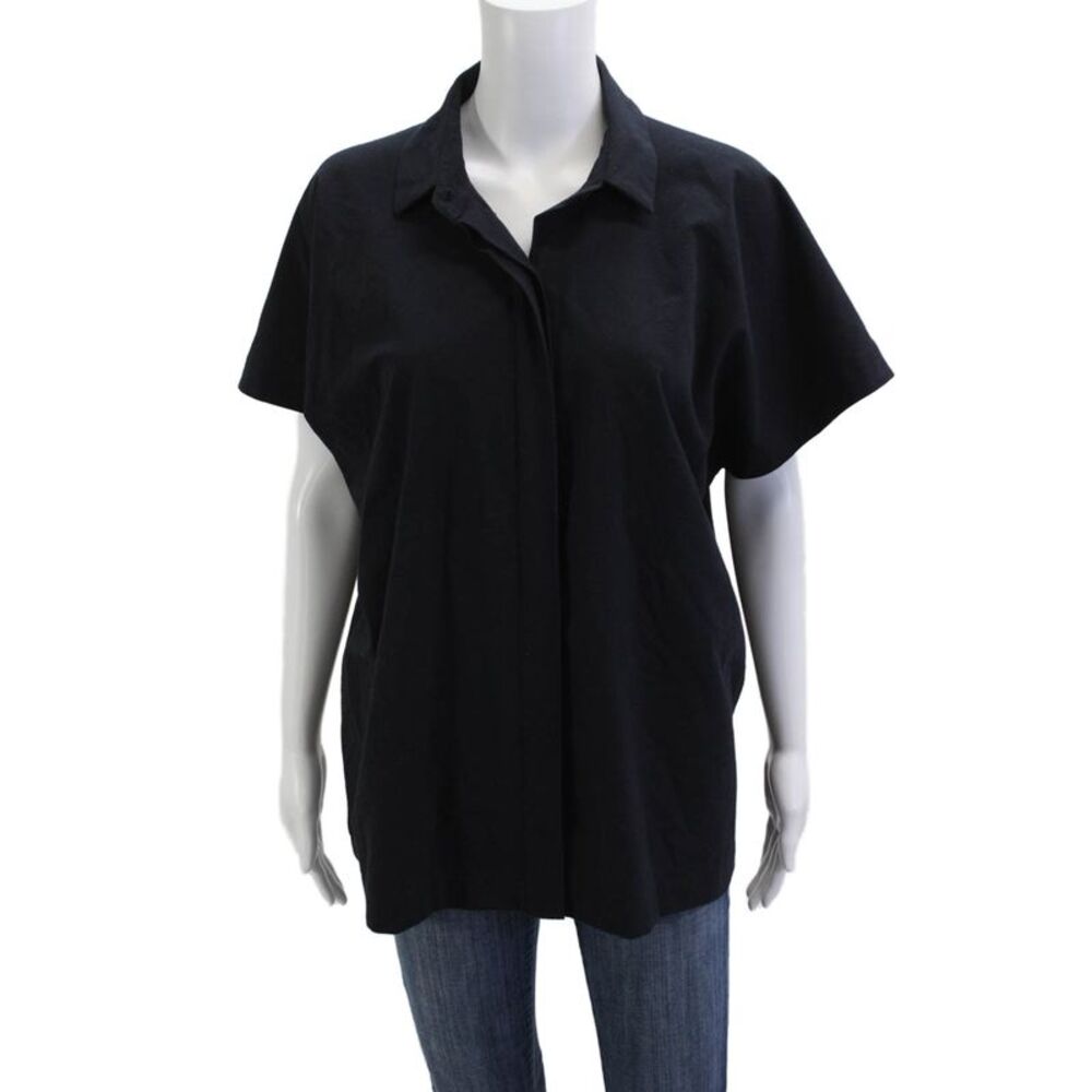 Maria + Cornejo Womens Collared Black Basic Button-Up Short Sleeve Top Size 8